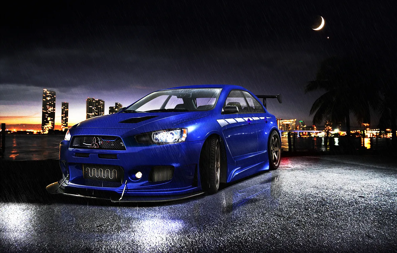 Photo wallpaper rain, Mitsubishi, Lancer, EvolutionХ