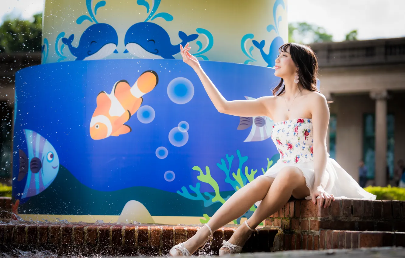 Photo wallpaper girl, dress, legs, Asian