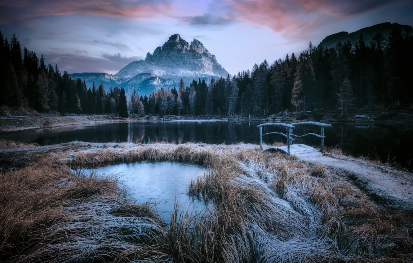 Photo wallpaper mountains, bridge, nature