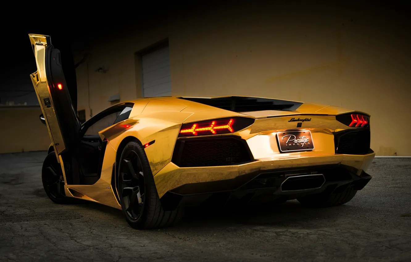 Photo wallpaper Auto, Night, Lamborghini, Tuning, Machine, Gold, Aventador, Gold