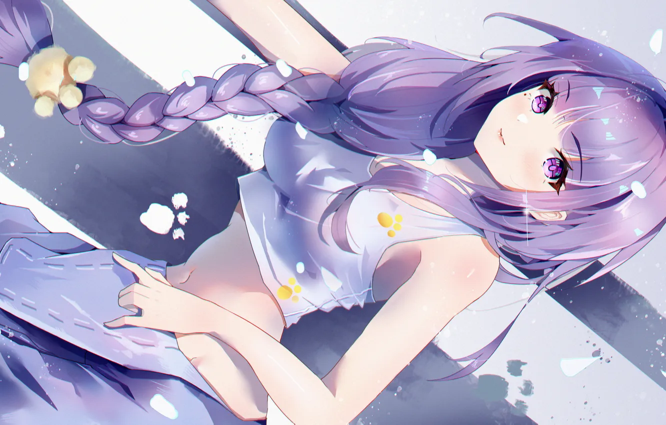 Photo wallpaper girl, sexy, long hair, boobs, sexy girl, anime, beautiful, purple eyes