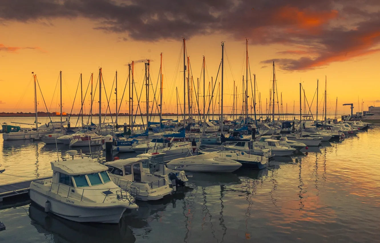 Photo wallpaper sea, sunset, Marina, boat, Portugal