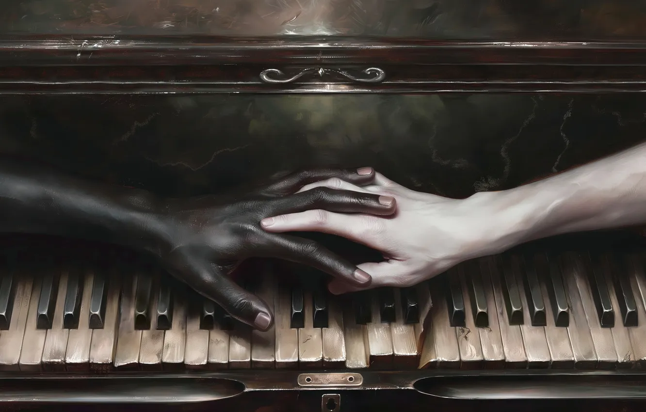 Photo wallpaper love, hands, keys, art, piano, support