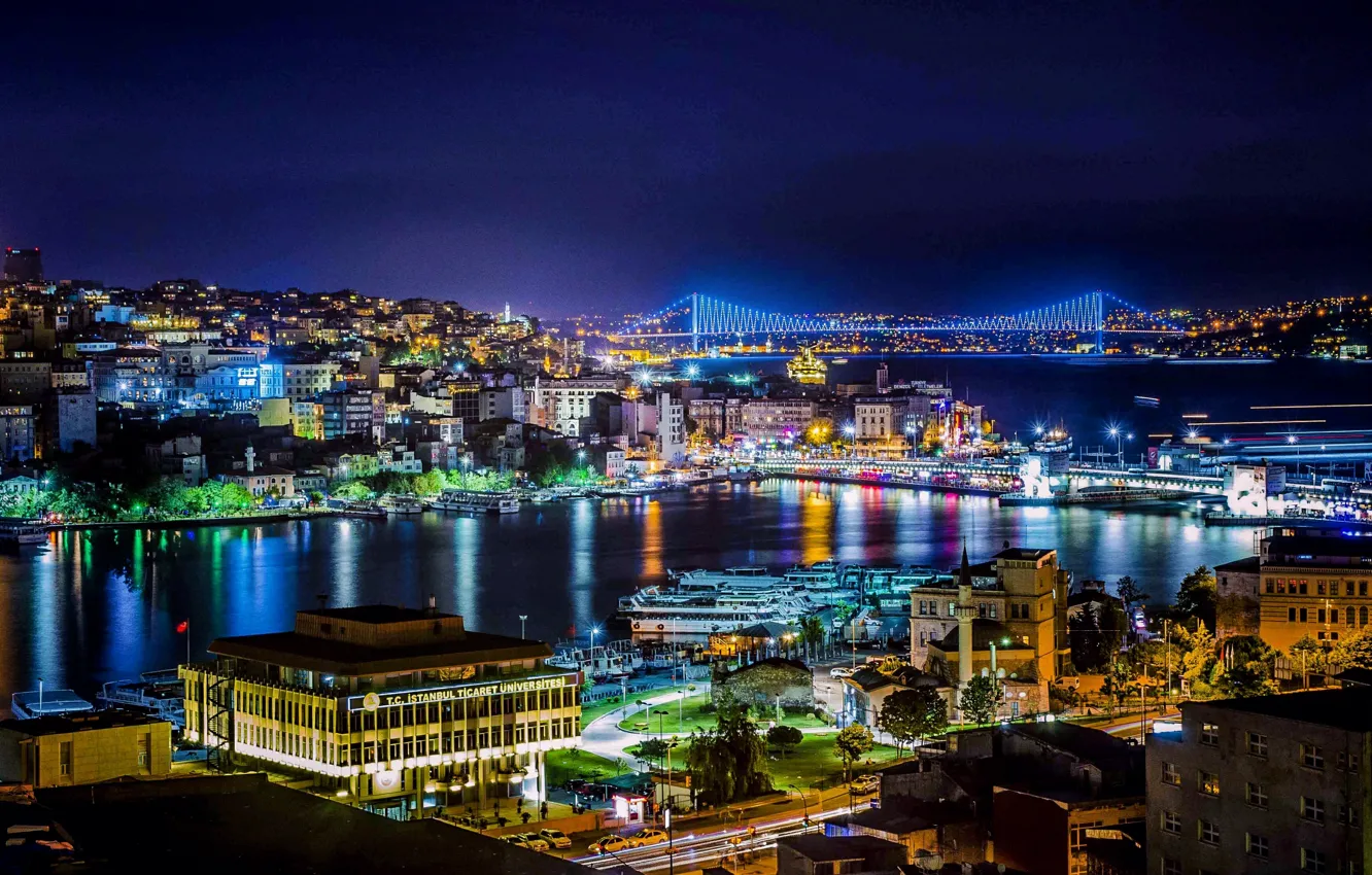 Photo wallpaper night, Istanbul, Turkey, night, Istanbul, Turkey, The Bosphorus, Bosphorus