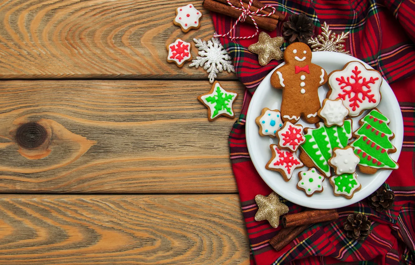 Photo wallpaper decoration, new year, cookies, Christmas, Christmas, wood, New Year, cookies
