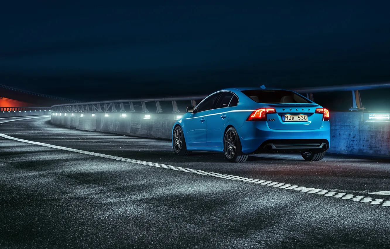 Photo wallpaper asphalt, blue, lights, sport, sedan, s60, volvo, Volvo