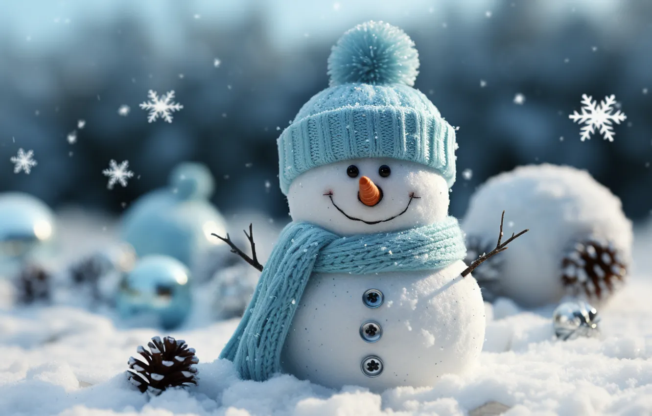 Photo wallpaper winter, snow, decoration, snowflakes, new year, Christmas, snowman, Christmas