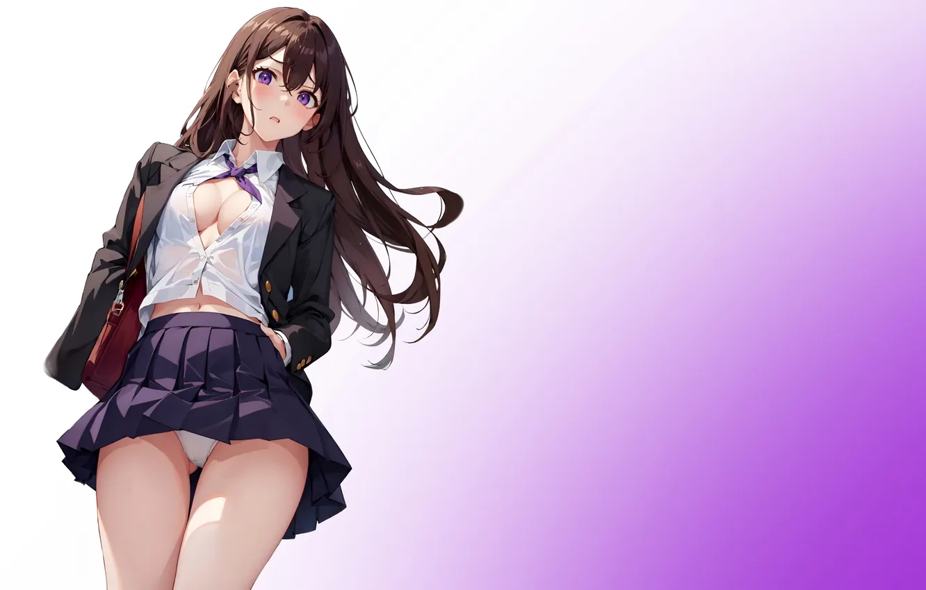 Photo wallpaper kawaii, hot, sexy, panties, long hair, boobs, anime, purple eyes