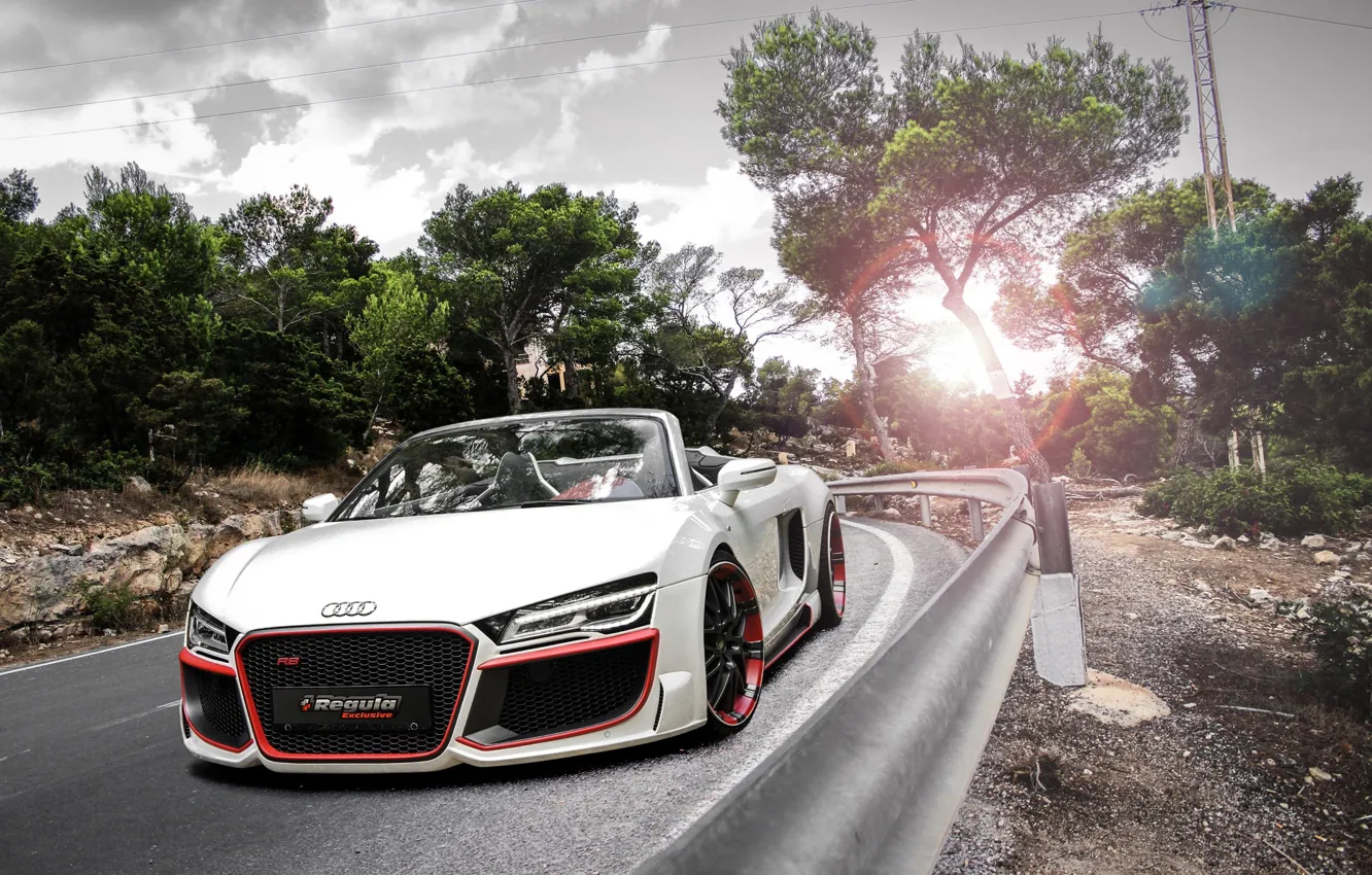 Photo wallpaper tuning, REGULA, road, trees, exterior, highway, Spyder, Audi R8