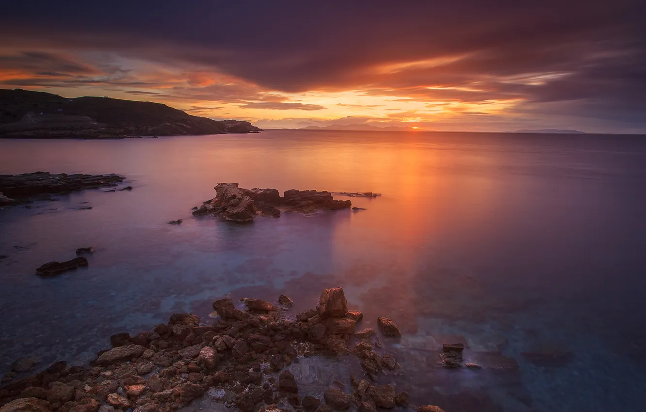 Photo wallpaper rocks, shore, coast, the evening, Greece