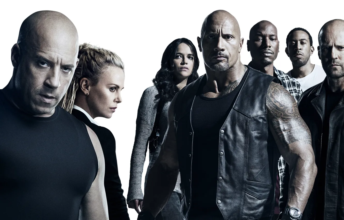 Photo wallpaper Charlize Theron, cinema, movie, Vin Diesel, Jason Statham, Dwayne Johnson, Michelle Rodriguez, film