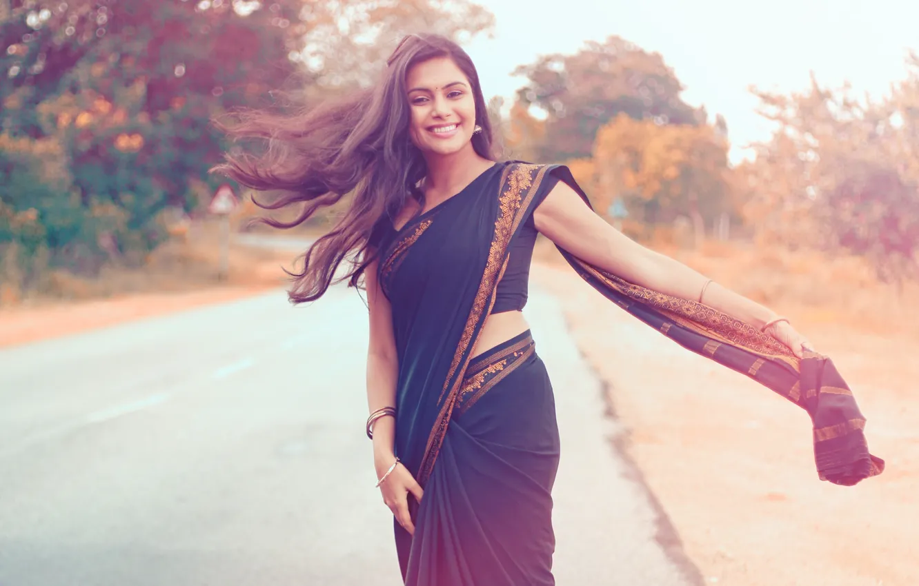 Photo wallpaper girl, clothing, India, brunette, Indian, saree
