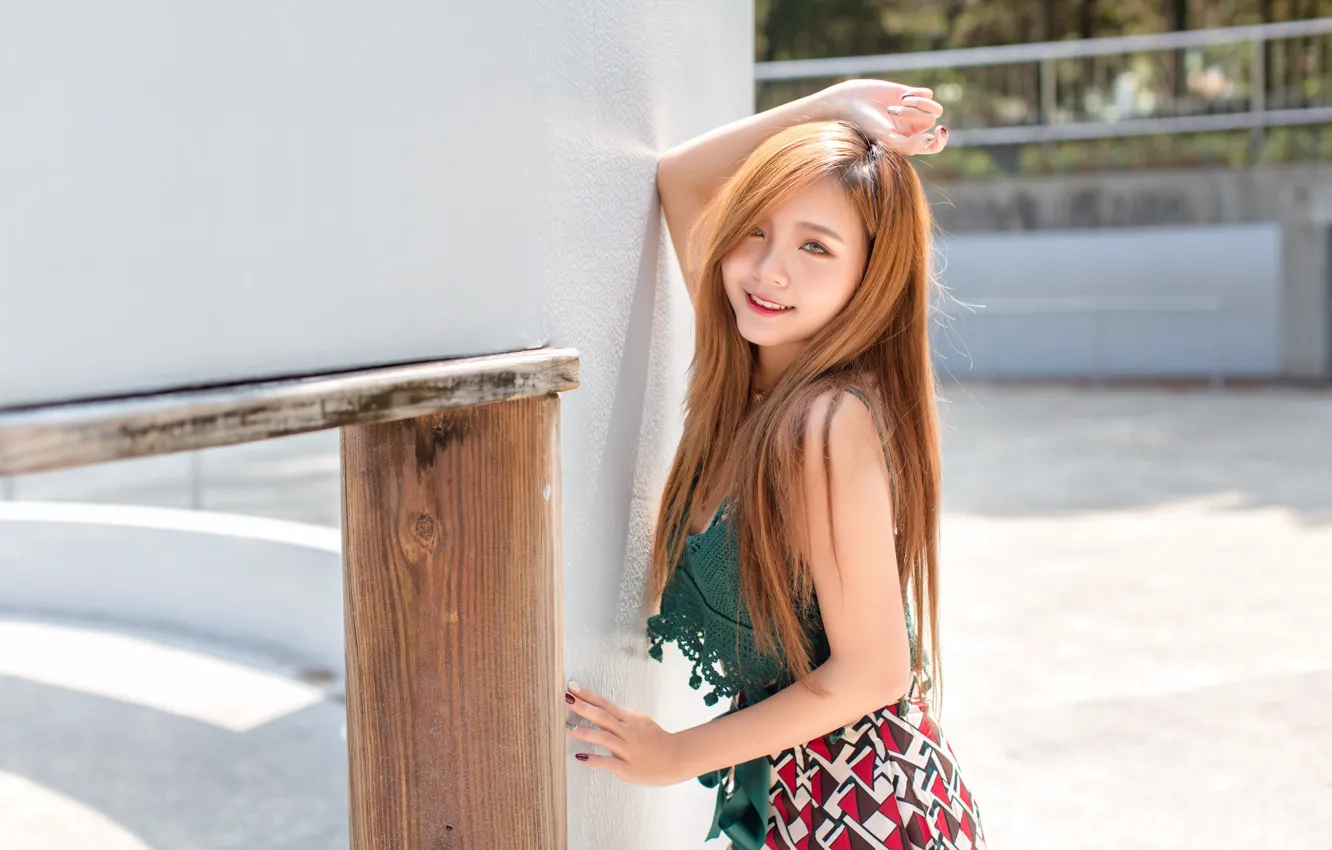 Photo wallpaper look, girl, pose, smile, hair, Asian, cutie