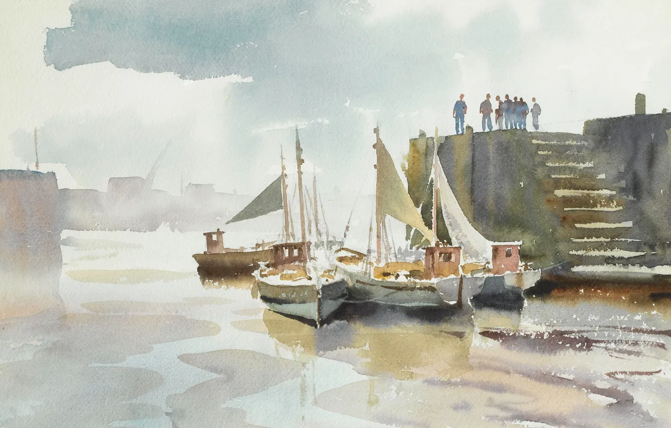 Photo wallpaper picture, watercolor, Edward Seago, Tide. Honfleur