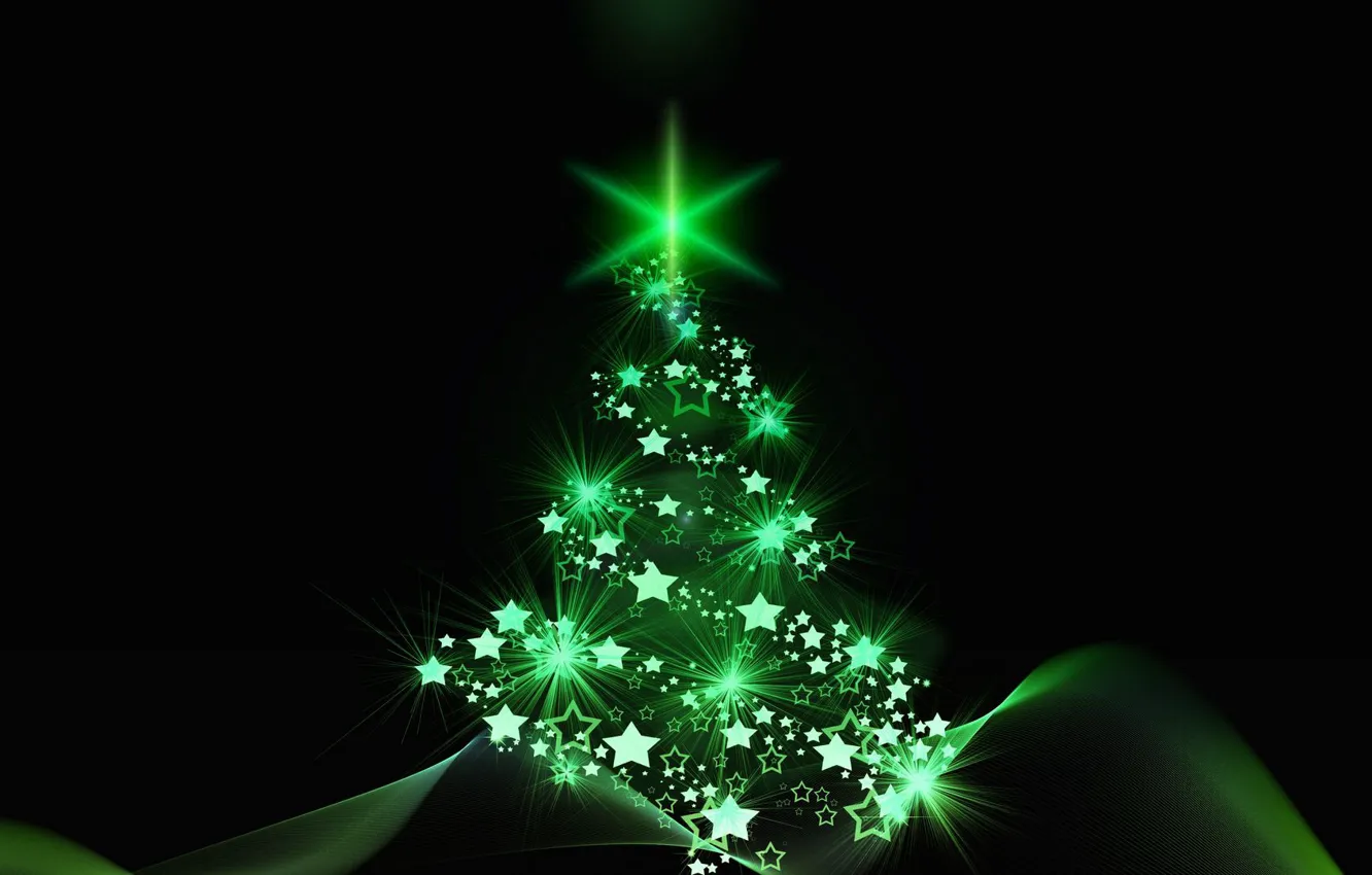 Photo wallpaper green, tree, new year, minimalism, Christmas, black background