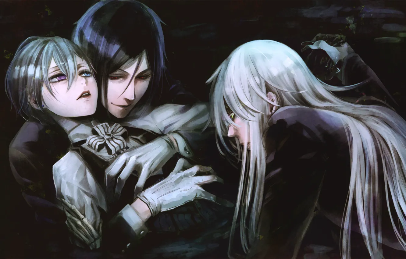 Photo wallpaper death, art, grief, kuroshitsuji, different eyes, Sebastian Michaelis, Ciel Phantomhive, undertaker