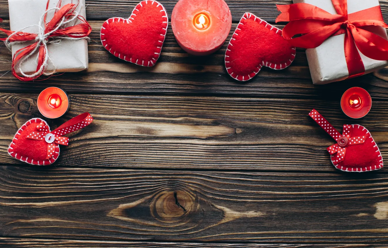 Photo wallpaper Candles, Hearts, Holiday, Gifts, Valentine's day