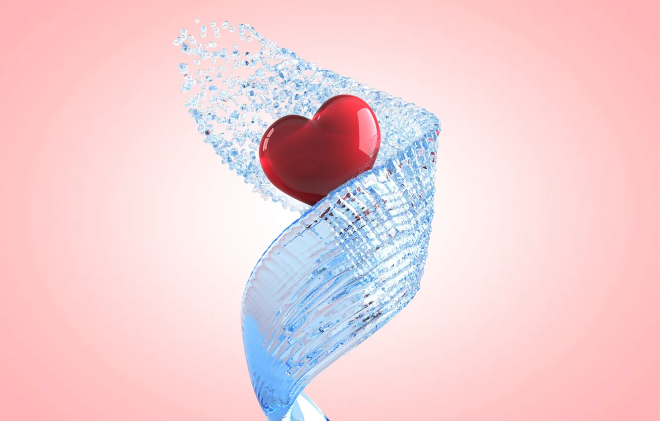 Photo wallpaper water, squirt, transparent, pink, heart, spiral, jet