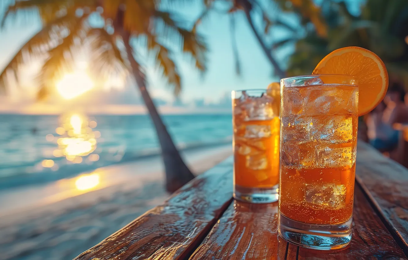 Photo wallpaper ice, sea, beach, summer, glass, stay, cocktail, summer