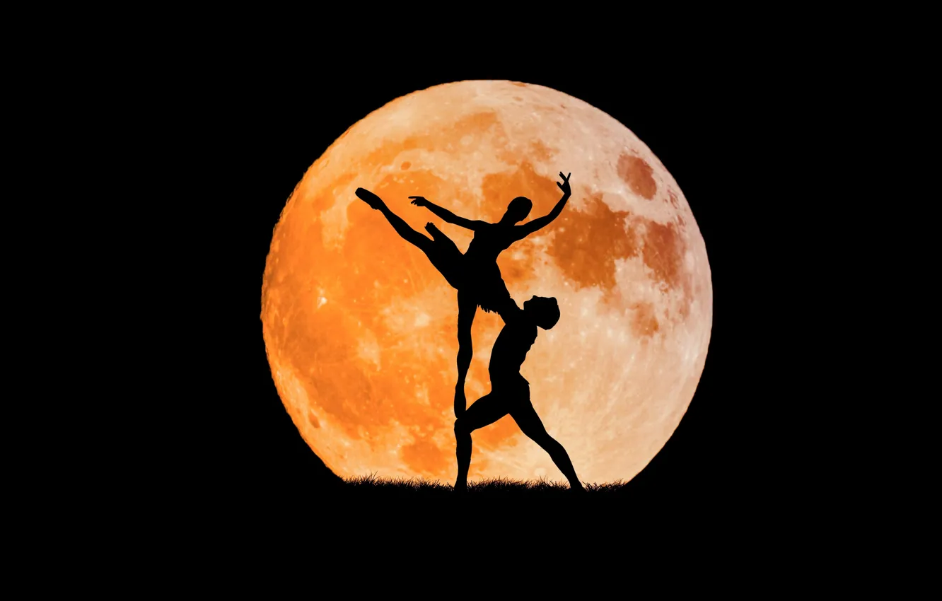 Photo wallpaper dance, The moon, silhouette, ballet