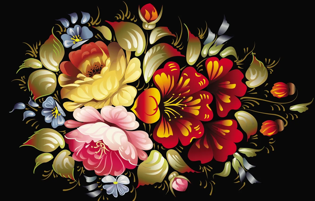 Photo wallpaper flowers, the dark background, pattern, texture