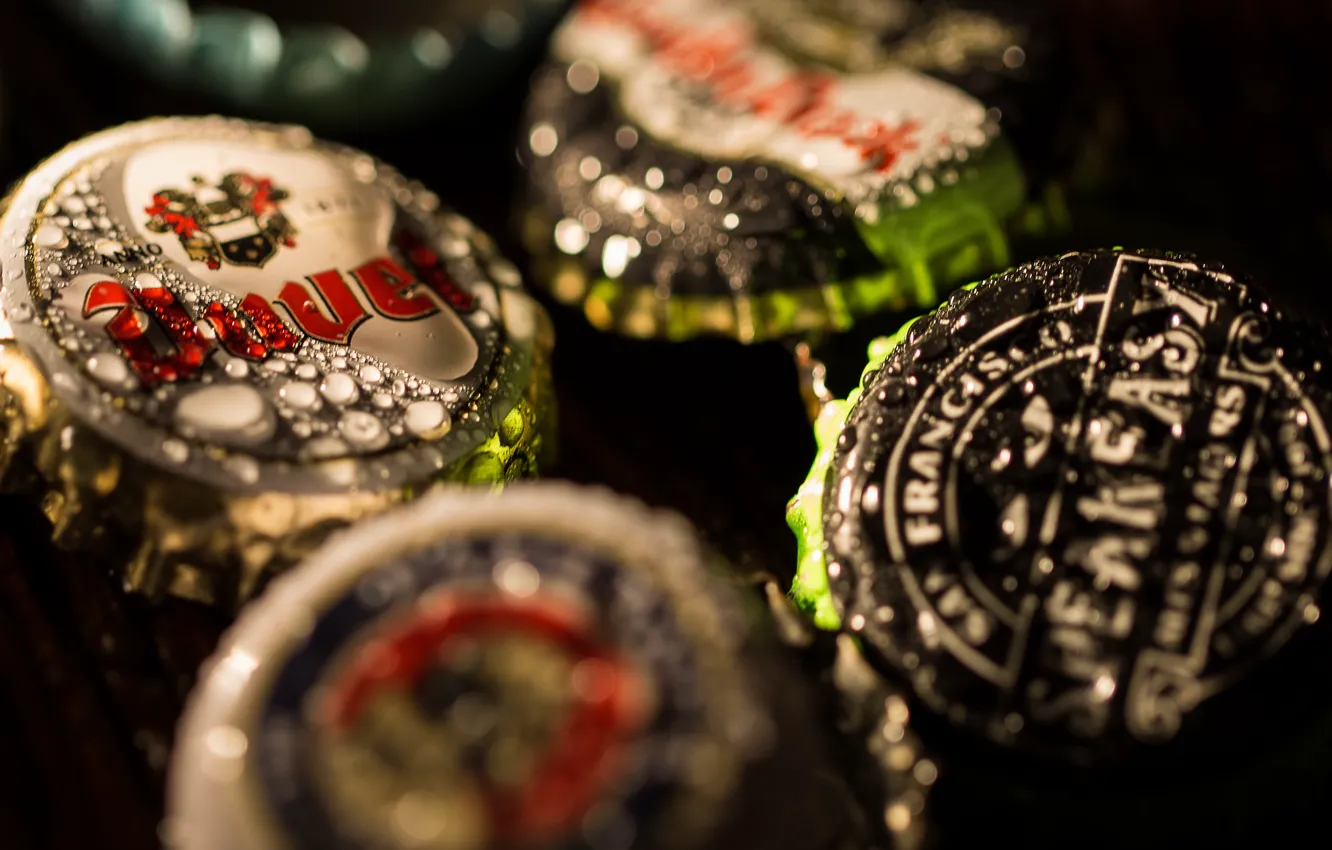 Photo wallpaper metal, bottle, beer caps