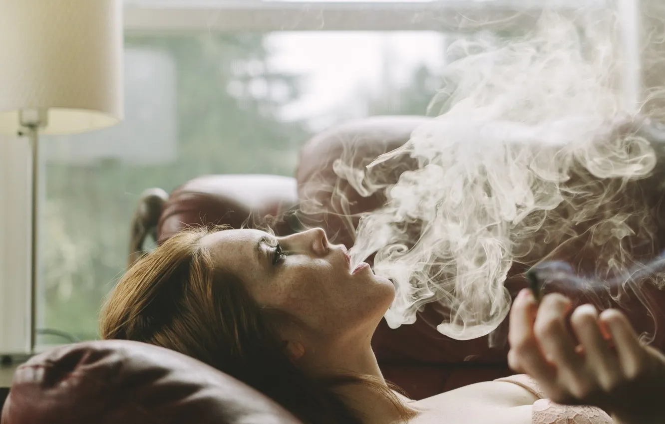 Photo wallpaper girl, smoke, cigarette, smokes