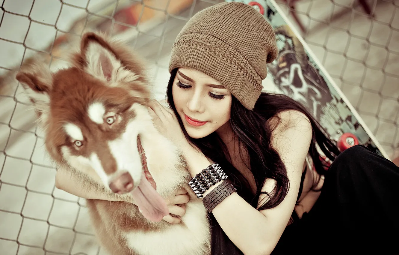 Photo wallpaper girl, mood, dog