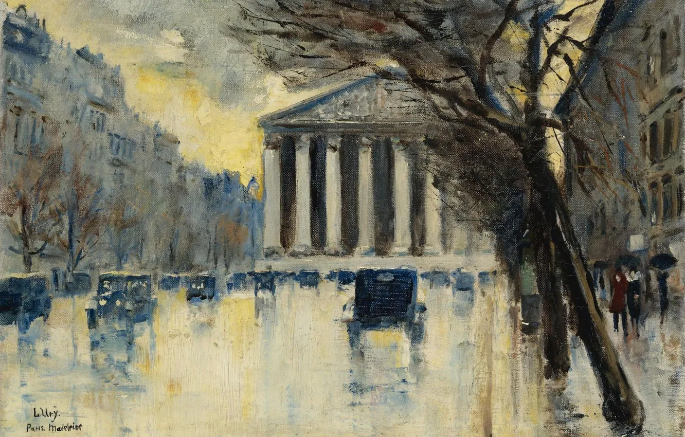 Photo wallpaper picture, the urban landscape, 1928, Lesser URY, Lesser Ury, The Church Of The Madeleine