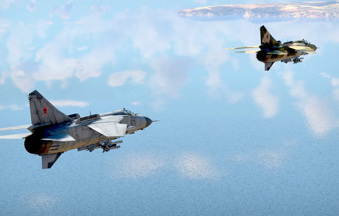Photo wallpaper USSR, OKB MiG, Multi-role fighter, MiG-23ML paired with MiG-23MLD, Variable wing geometry