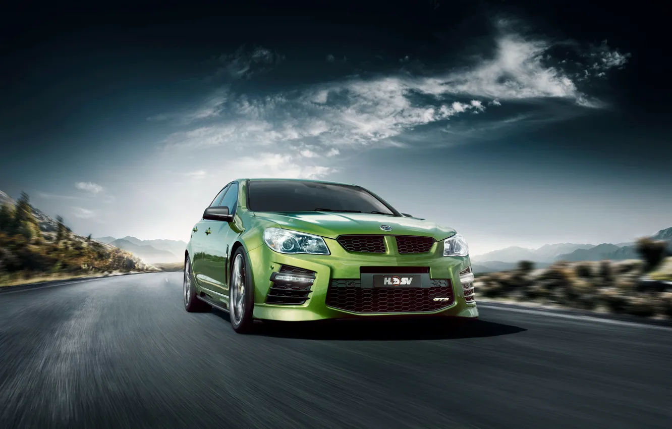 Photo wallpaper Clouds, Landscape, Speed, GTS, Road, Holden, Vehicle, HSV
