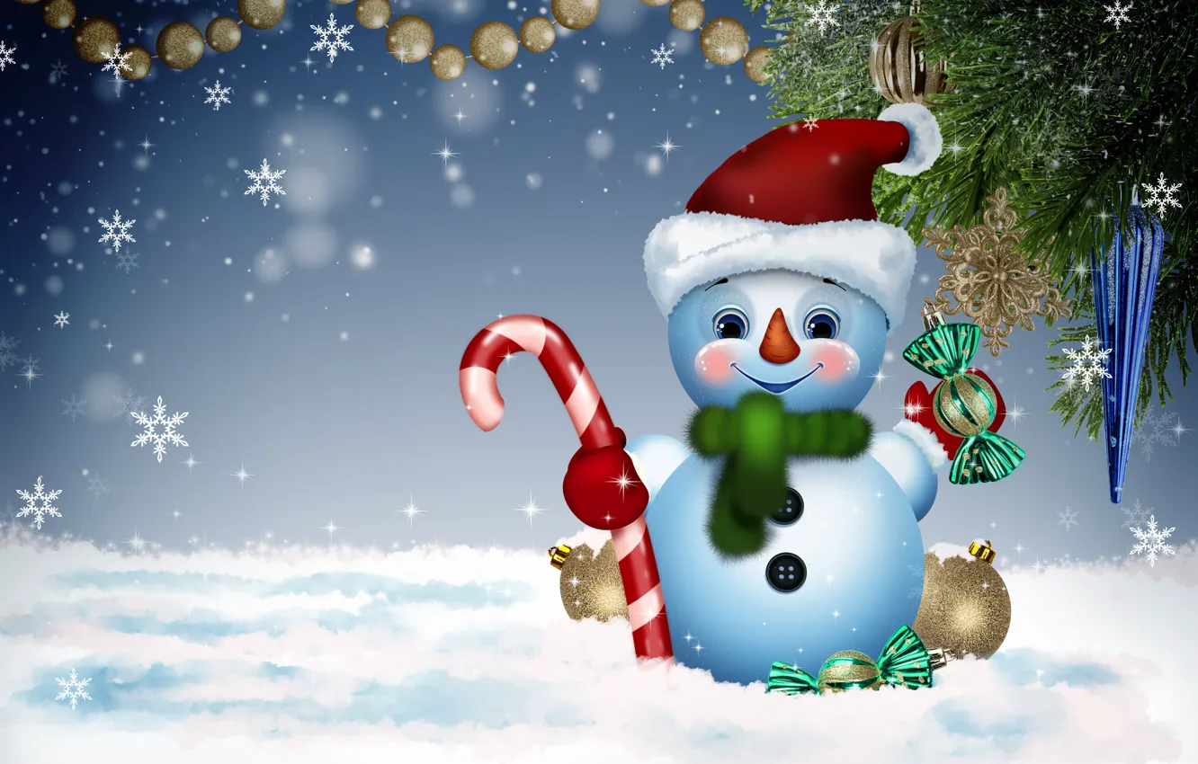 Photo wallpaper winter, background, holiday, new year, snowman, congratulations, funny, postcard