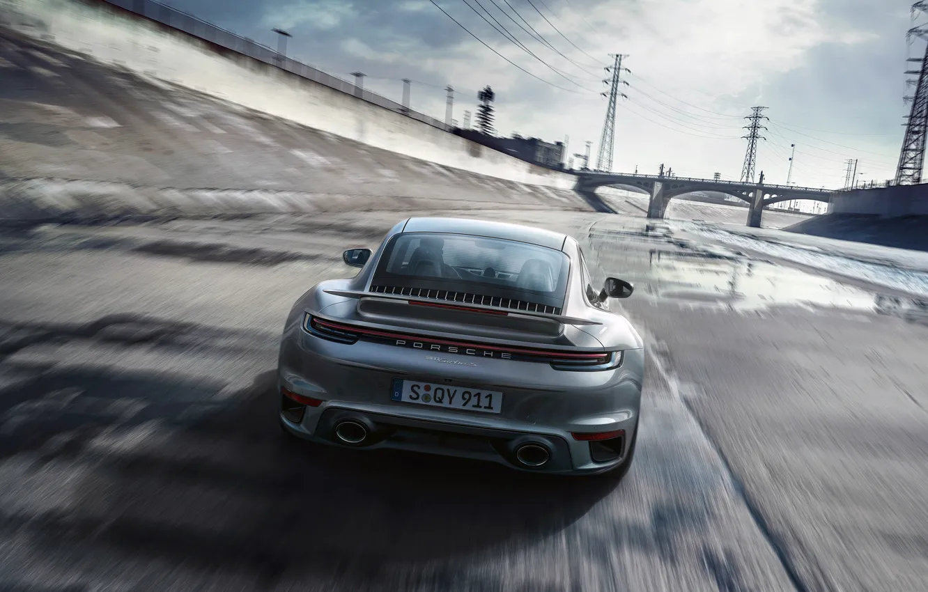 Photo wallpaper The drain, Rear view, Porsche-911-Turbo-S-2020