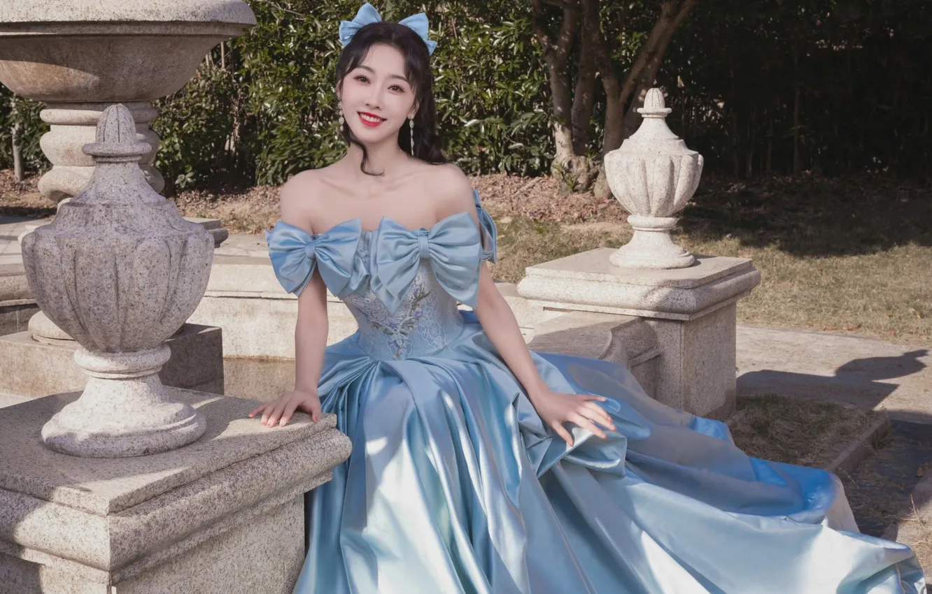 Photo wallpaper nature, actress, China, Asian, Princess, blue dress, Xuan Lu, Xuan Lu