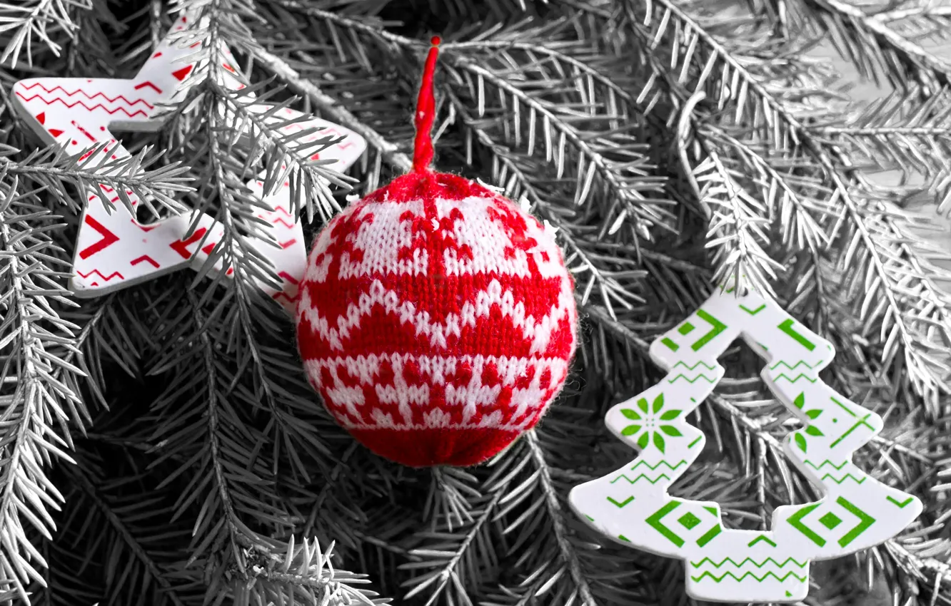 Photo wallpaper snow, decoration, balls, toys, wool, New Year, Christmas, happy