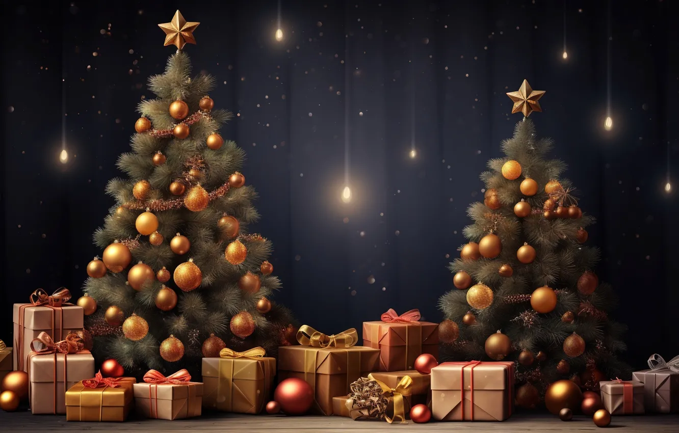 Photo wallpaper decoration, gift, balls, tree, new year, colorful, Christmas, Christmas