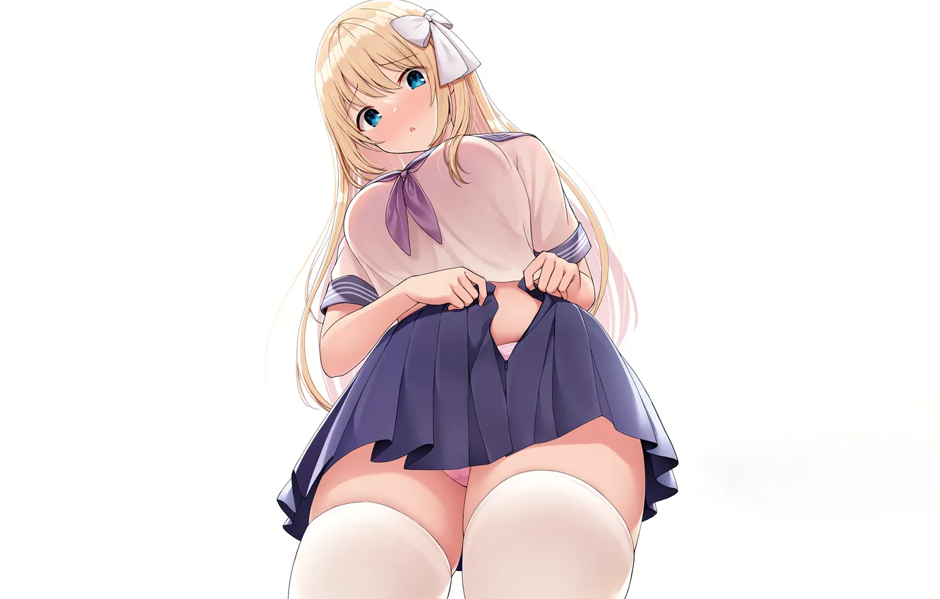 Photo wallpaper girl, sexy, lingerie, pantsu, school uniform, panties, thighhighs, long hair