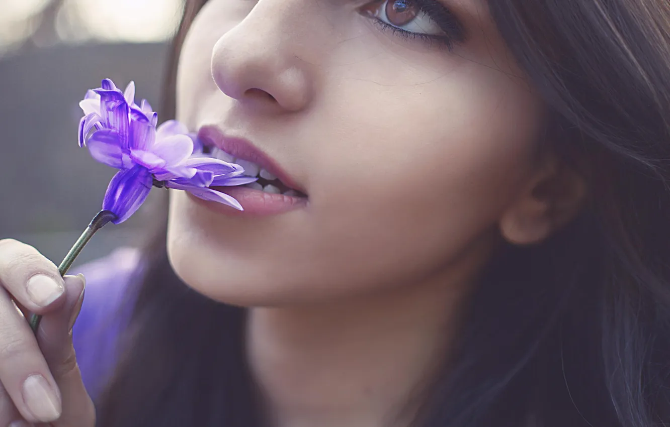 Photo wallpaper look, girl, flowers, lips, photographer, face, Andrew Krymowski