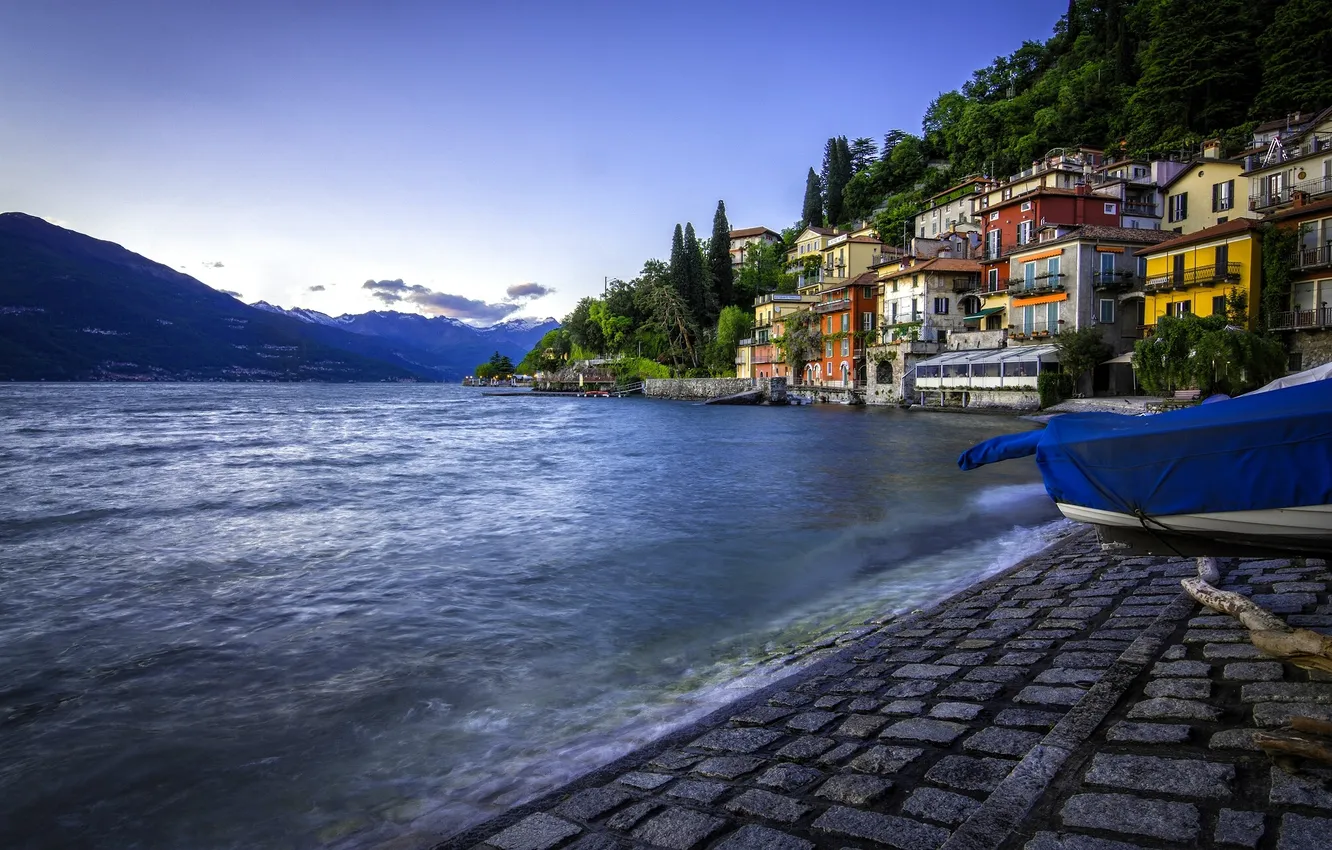 Photo wallpaper lake, building, Italy, promenade, Italy, lake Como, Lombardy, Lombardy