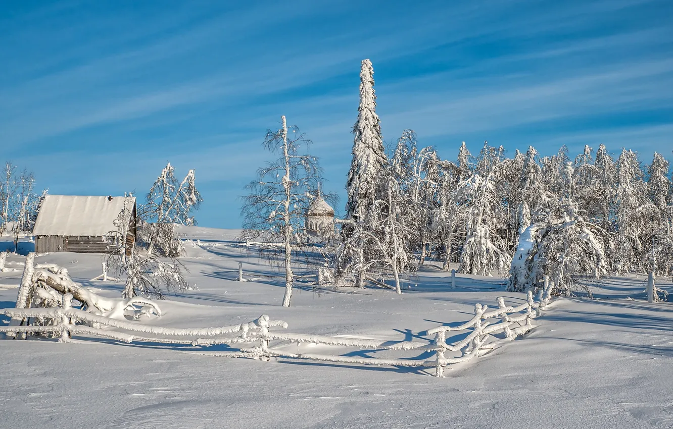 Photo wallpaper winter, snow, nature, the fence