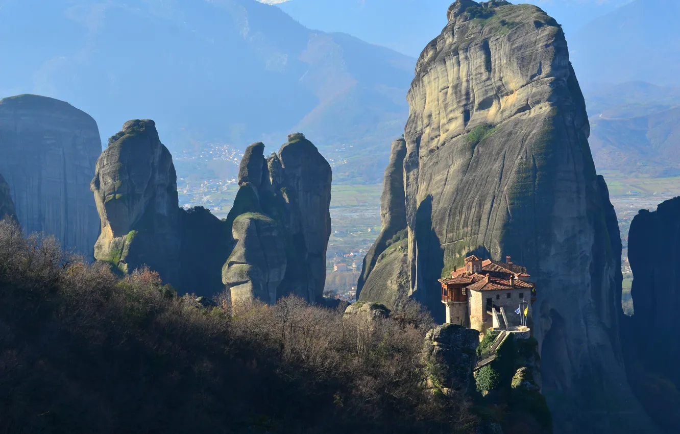 Photo wallpaper landscape, nature, rocks, Greece, the monastery, Meteors, Meteor