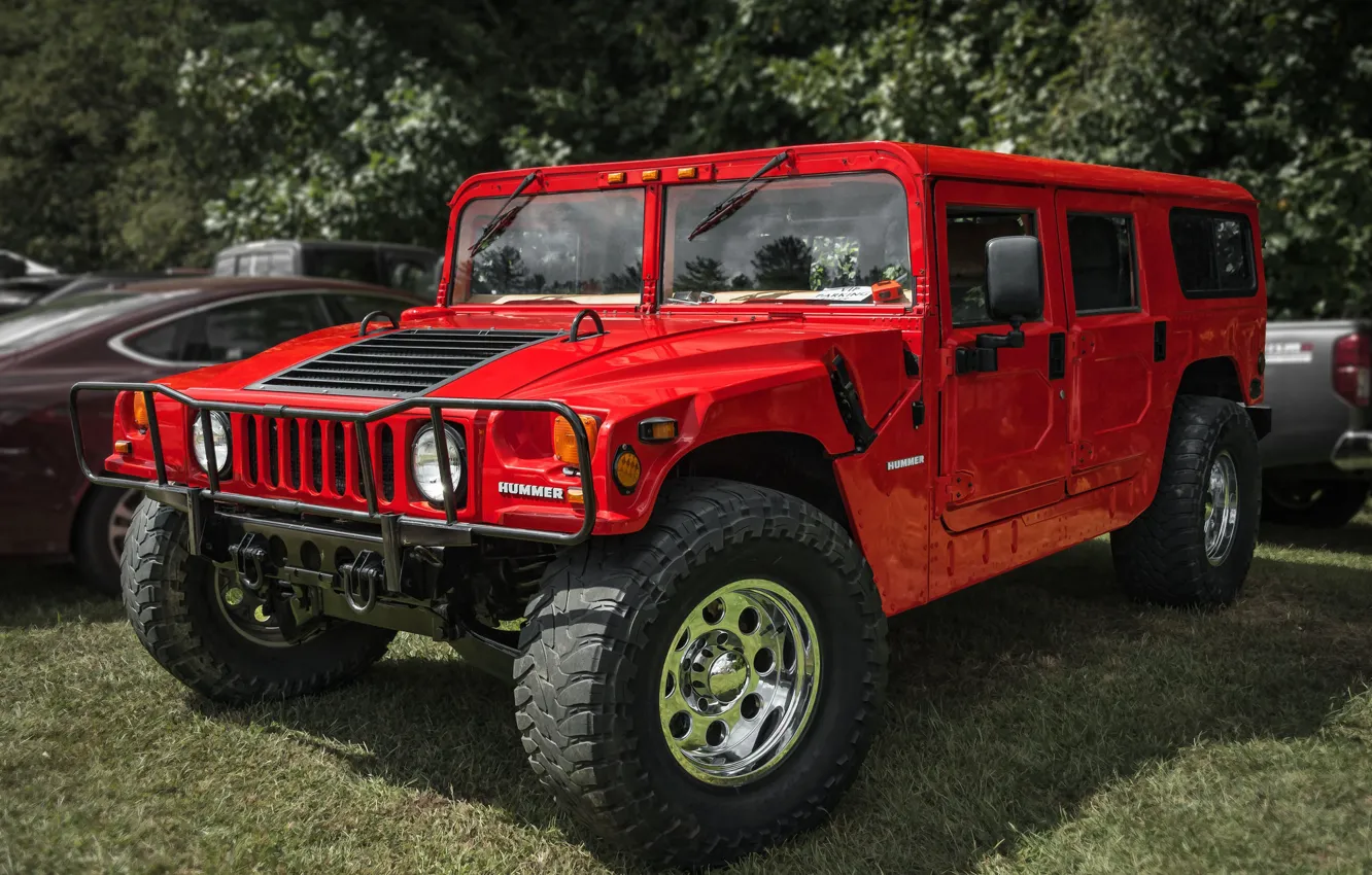Photo wallpaper red, SUV, Hummer