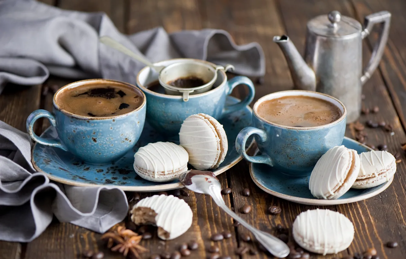 Photo wallpaper foam, coffee, grain, cookies, Cup, sweets, drink, still life