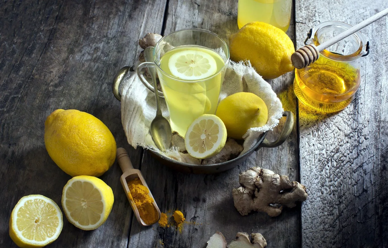 Photo wallpaper lemon, juice, honey, drink, ginger