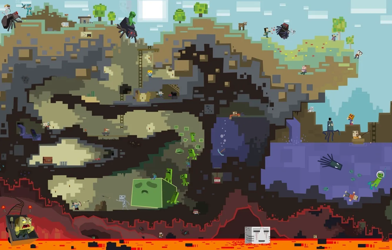 Photo wallpaper game, underground, minecraft, Mobs