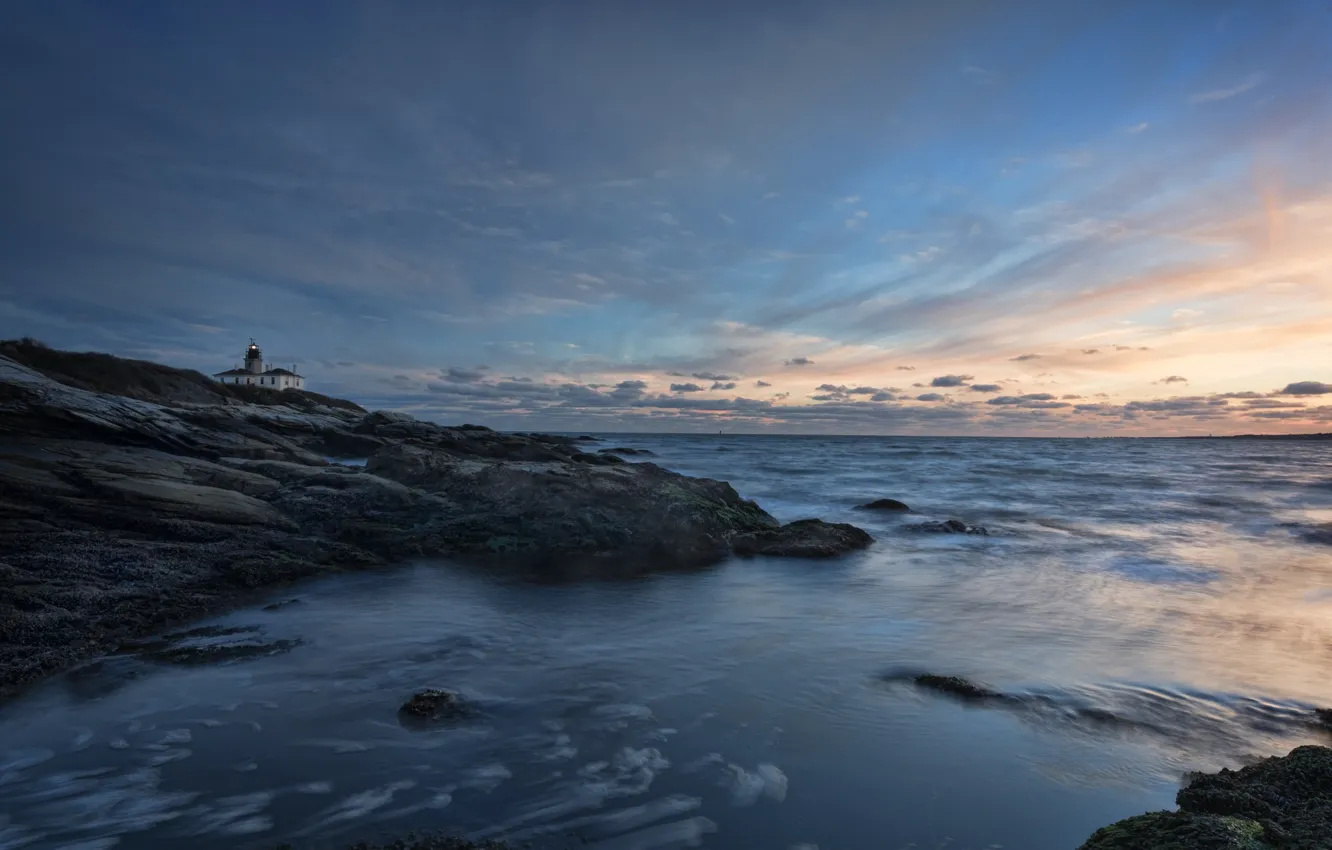 Photo wallpaper sea, sunset, nature, the ocean, coast, lighthouse