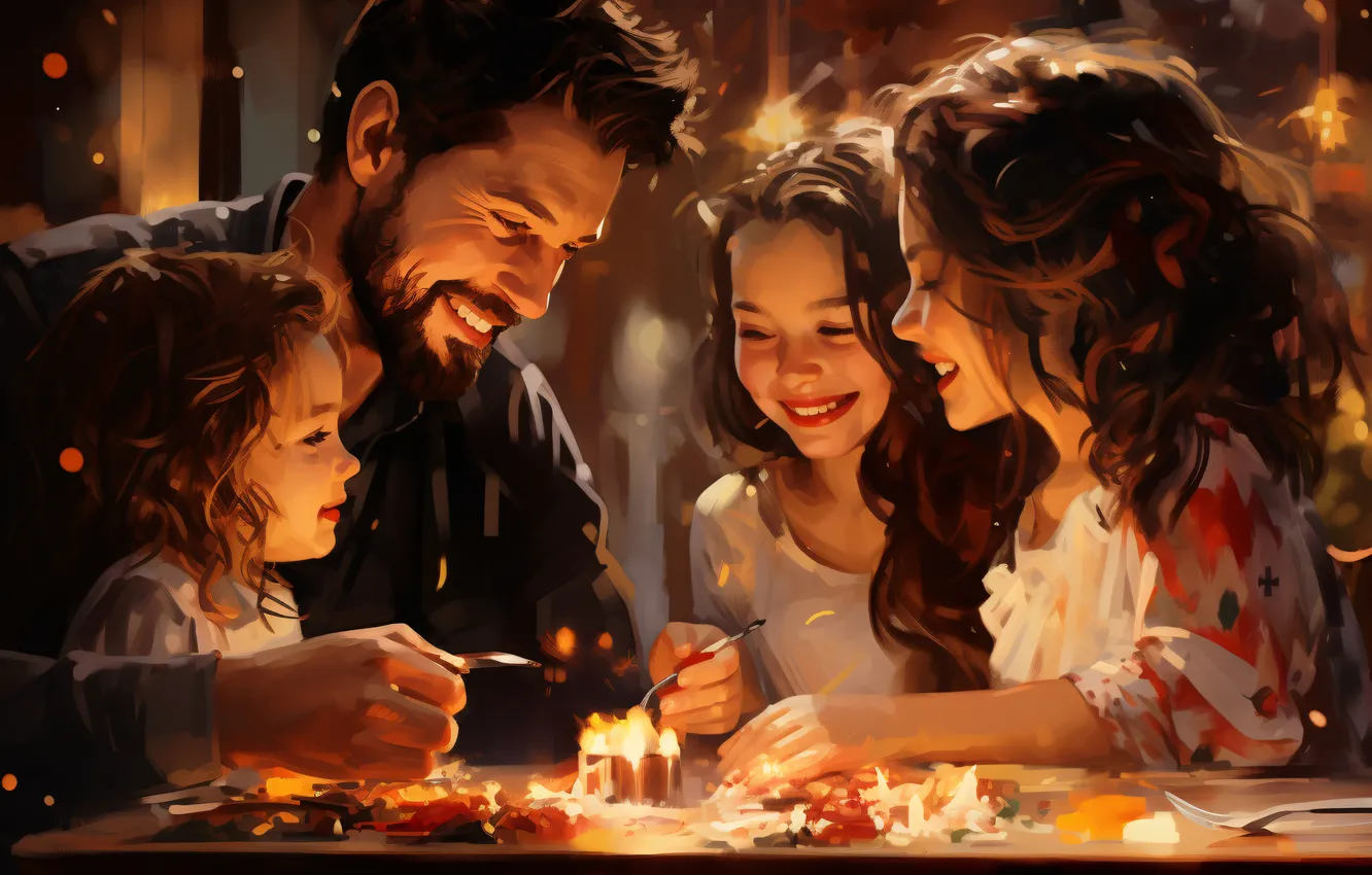 Photo wallpaper joy, smile, four, girl, male, digital art, AI art, The Art of Artificial Intelligence