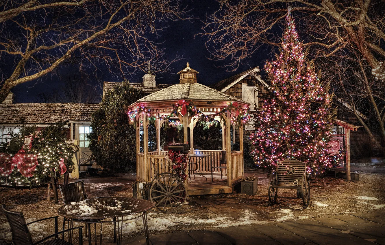 Photo wallpaper design, Christmas, Christmas tree, design, waiting for the new year, fabulous gazebo