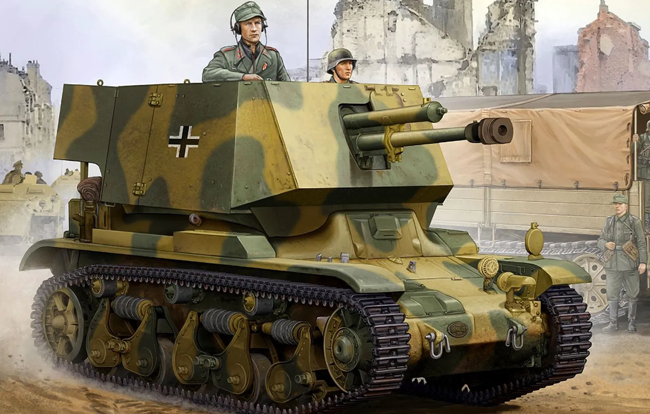 Photo wallpaper figure, art, SAU, Panzerjäger 35R, 7 cm PaK(t) Panzerkampfwagen 35R(f)