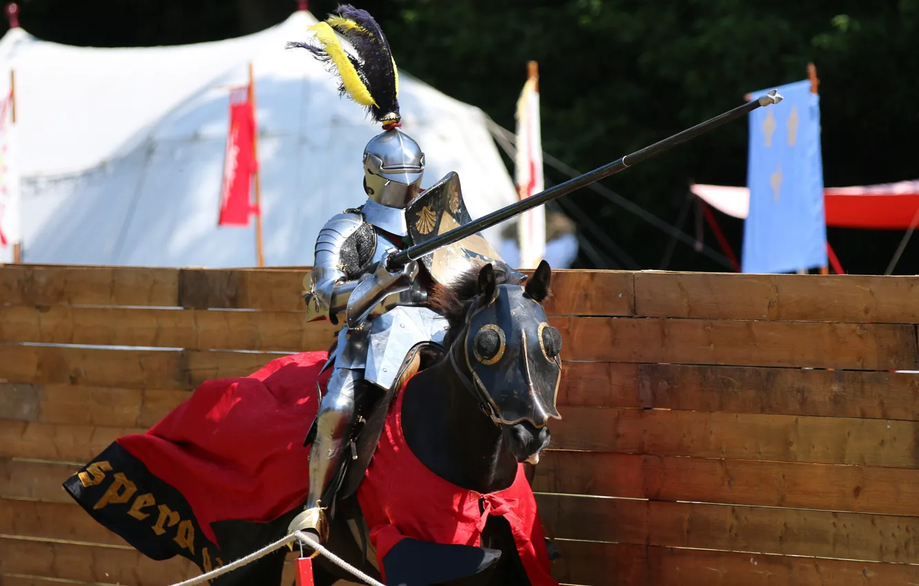 Photo wallpaper metal, horse, horse, armor, warrior, knight, tournament